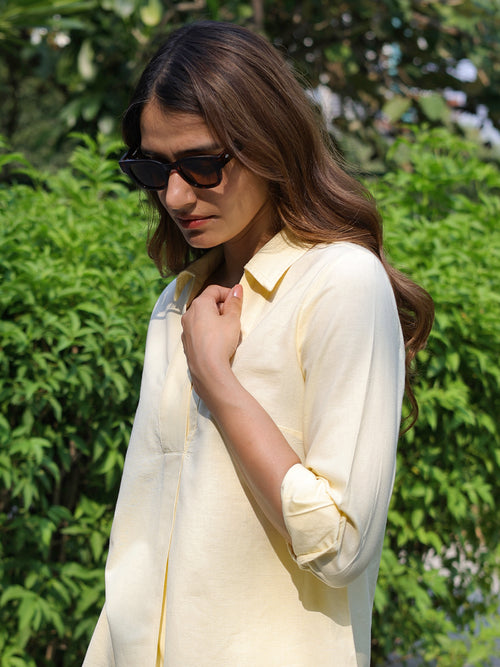 LinenLite Butter Yellow Pleated Tunic