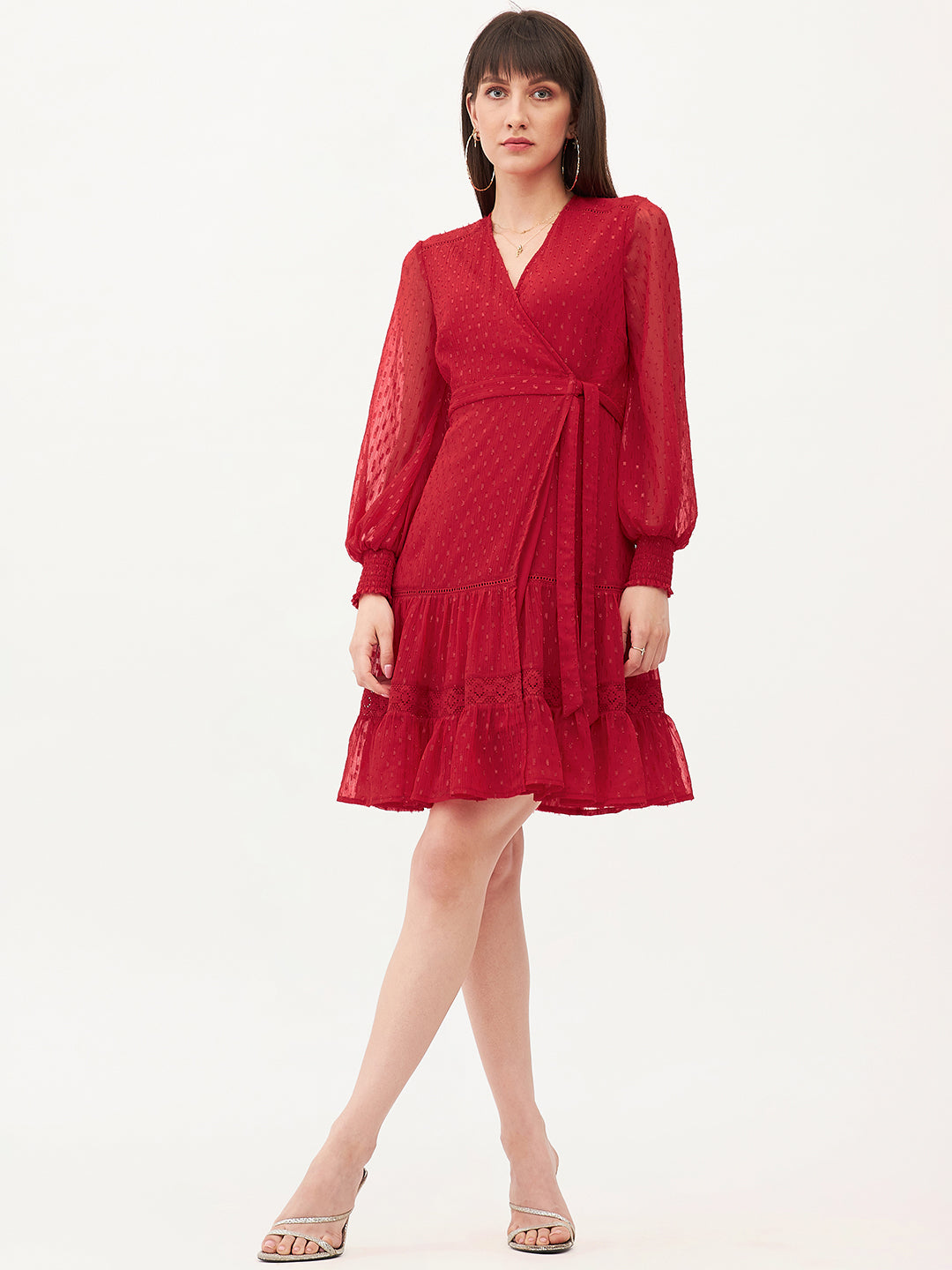 Red Lurex Wrap Mini Dress