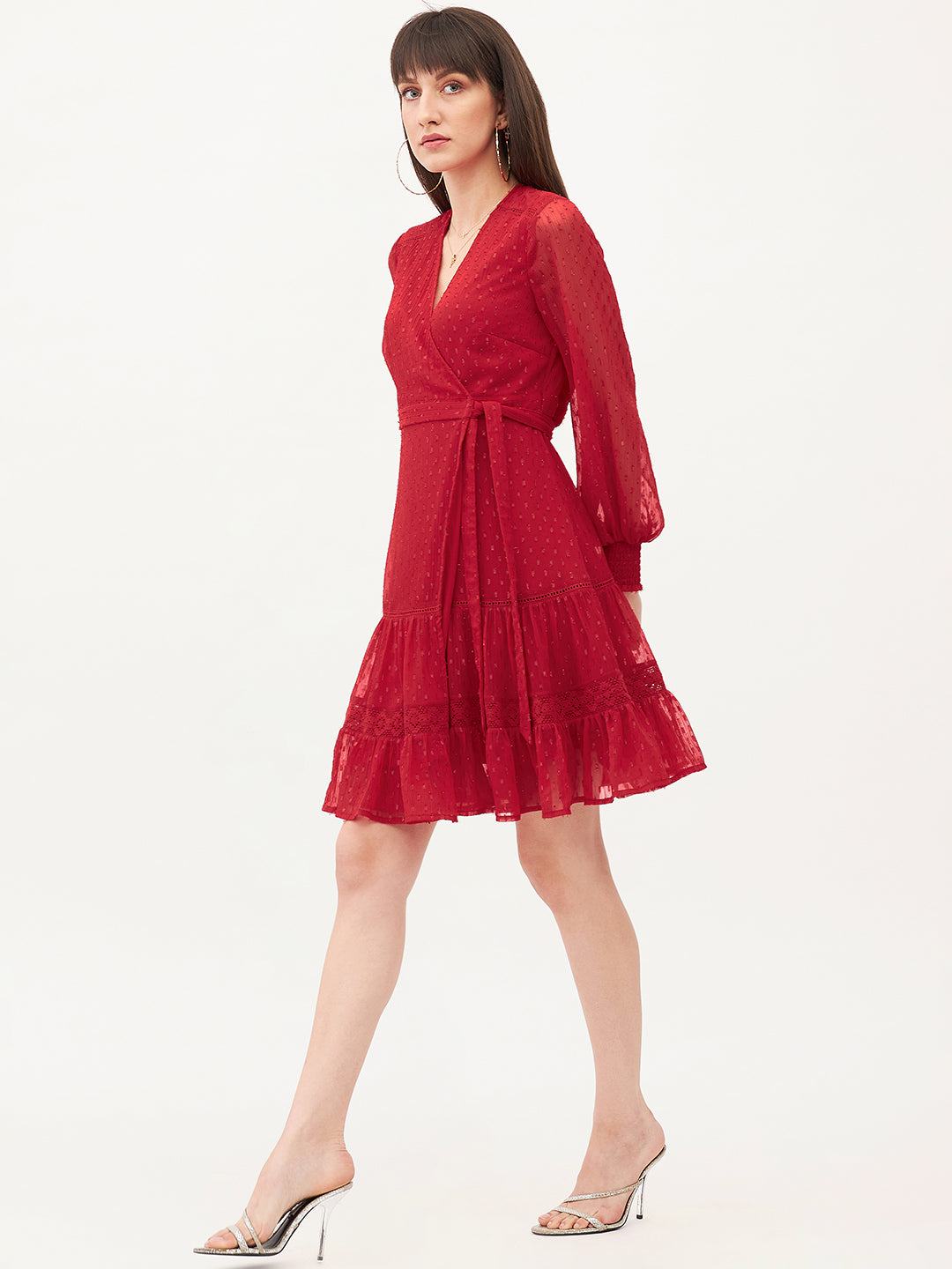 Red Lurex Wrap Mini Dress