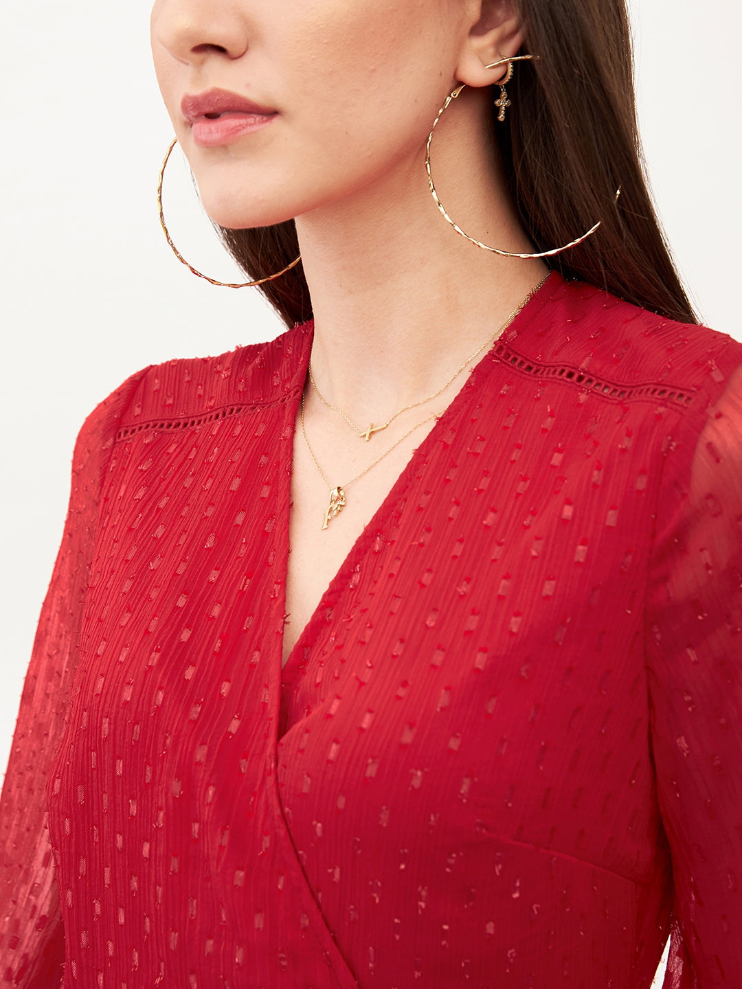 Red Lurex Wrap Mini Dress