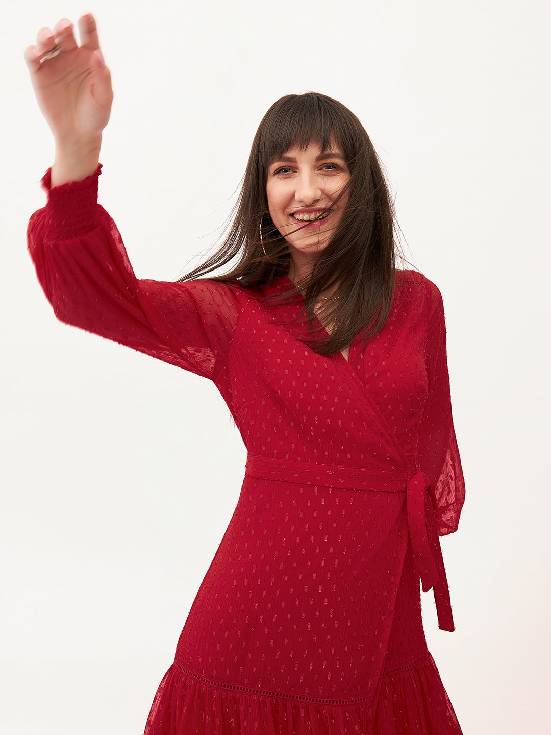 Red Lurex Wrap Mini Dress