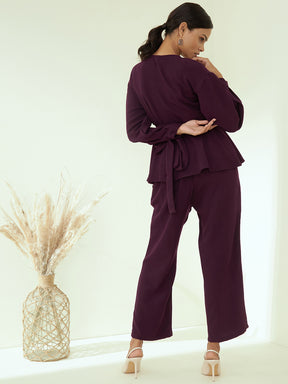 Wine Solid Peplum Co-Ord Set