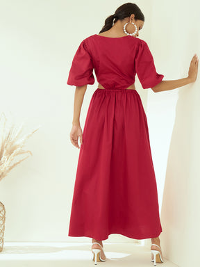 Red Cotton Cut Out Maxi Dress