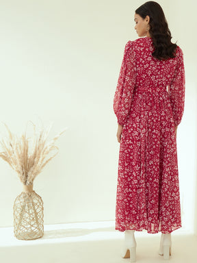 Red Floral Printed Wrap Maxi Dress