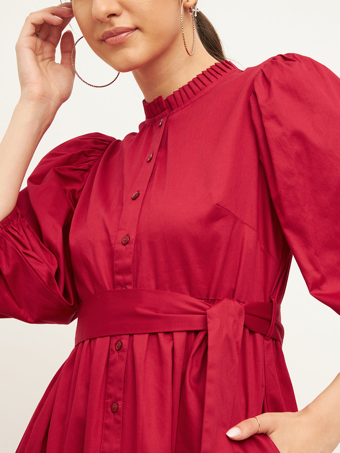 Red Cotton Tiered Fit & Flare Midi Dress
