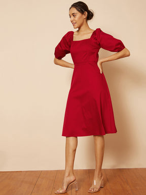 Red Cotton Bow Midi Dress