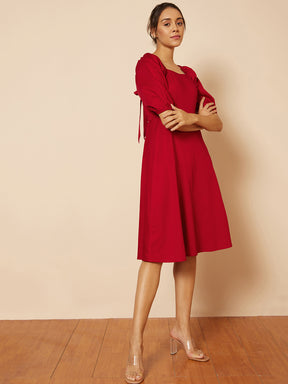 Red Cotton Bow Midi Dress