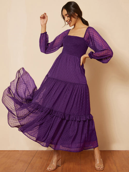 Deep Purple Dobby Smocked Maxi Dress