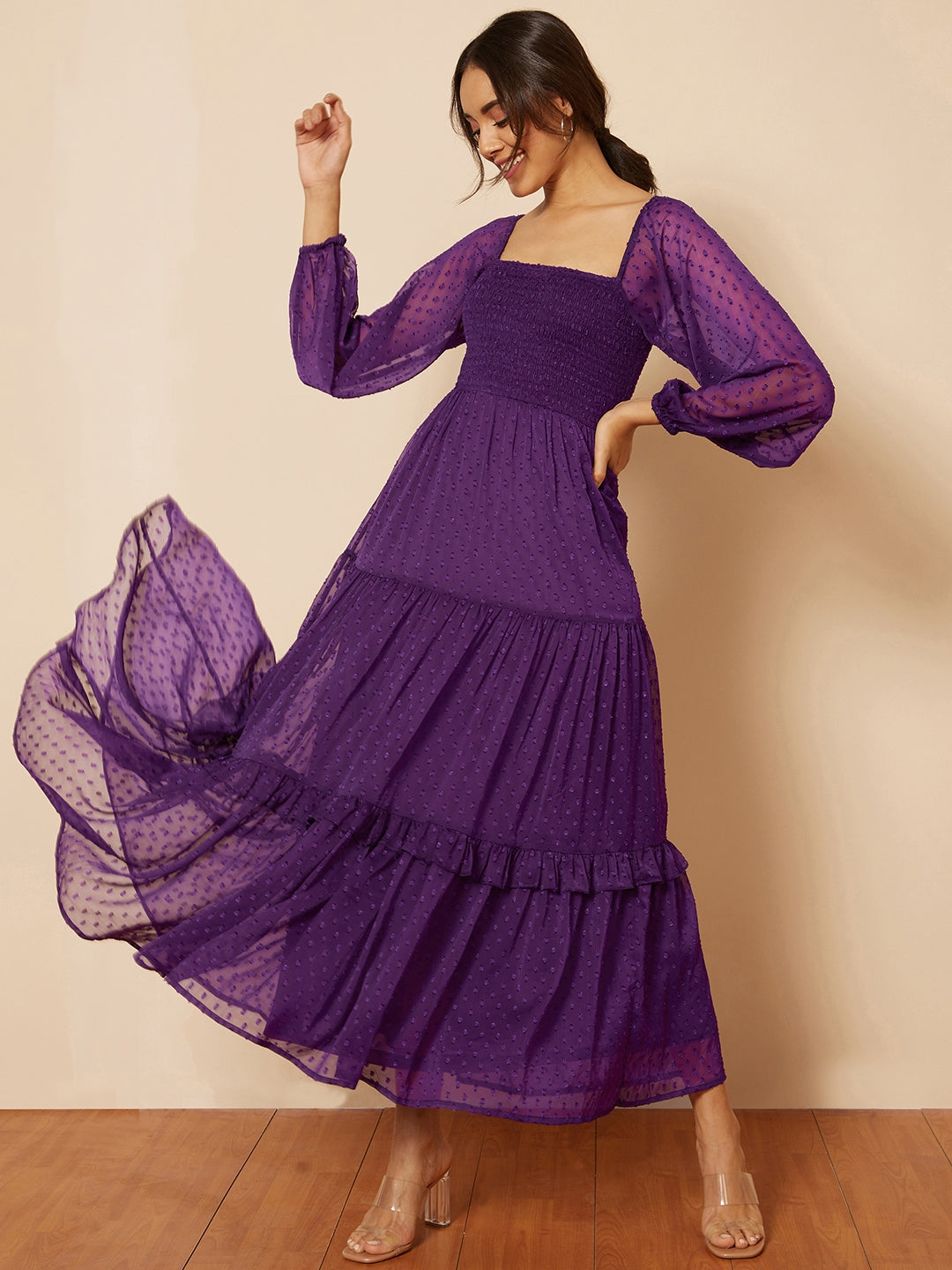 Deep Purple Dobby Smocked Maxi Dress