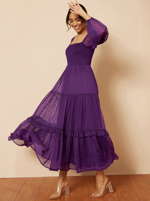 Deep Purple Dobby Smocked Maxi Dress