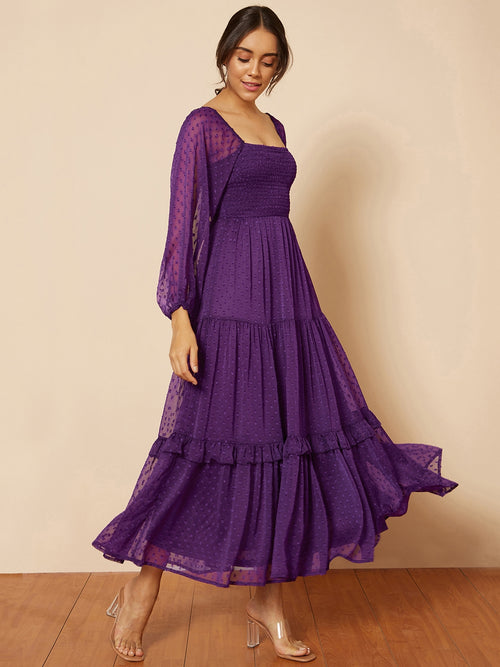 Deep Purple Dobby Smocked Maxi Dress