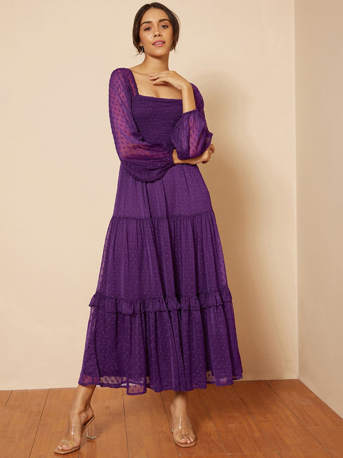 Deep Purple Dobby Smocked Maxi Dress