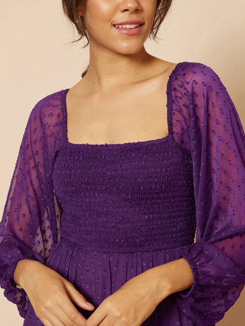 Deep Purple Dobby Smocked Maxi Dress