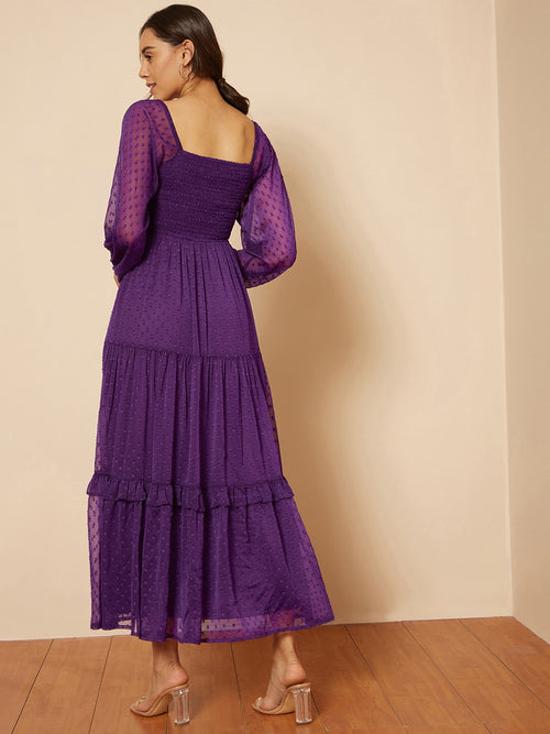 Deep Purple Dobby Smocked Maxi Dress