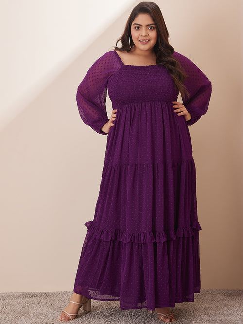 Deep Purple Dobby Smocked Maxi Dress