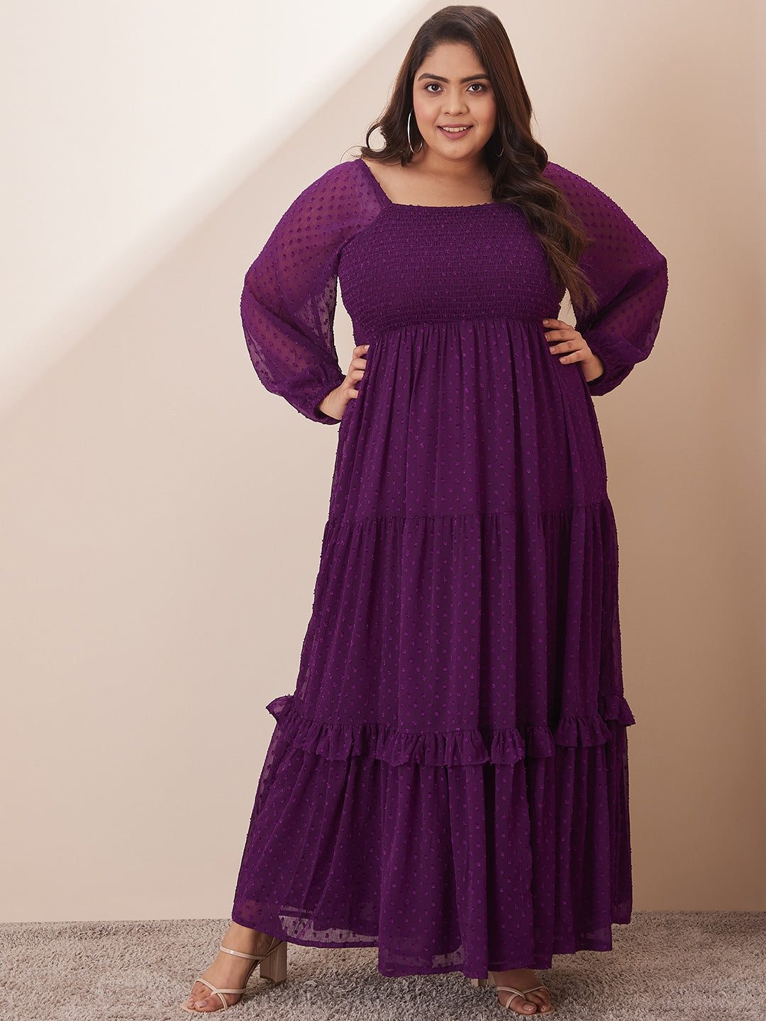 Deep Purple Dobby Smocked Maxi Dress