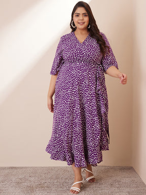 Purple Ditsy Polka Wrap Dress