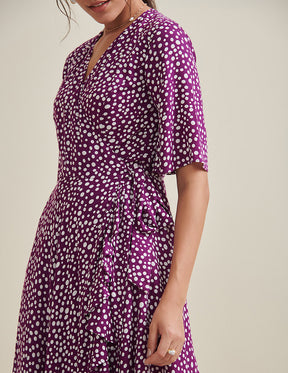 Purple Ditsy Polka Wrap Dress