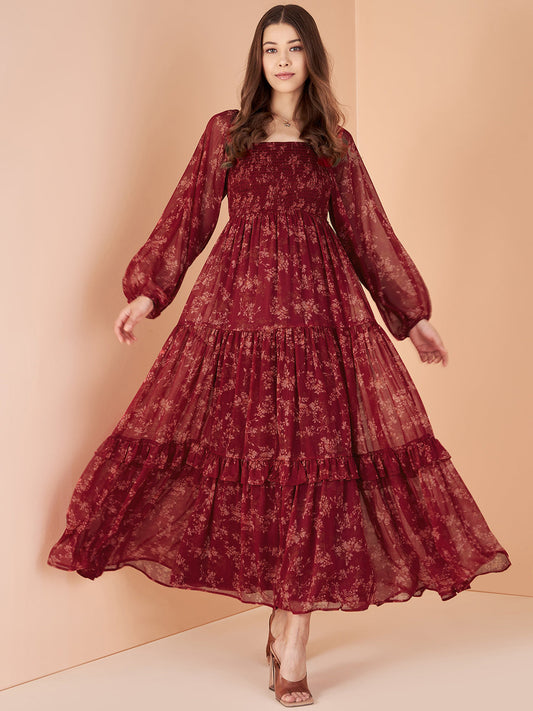 Red Floral Tiered Maxi Dress