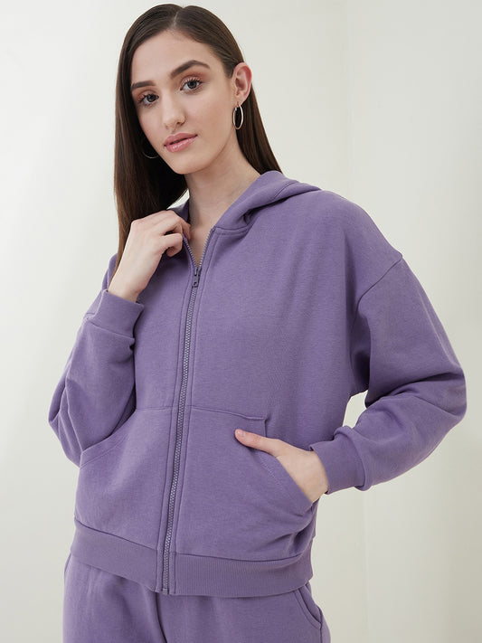 Lavender Hooded Cropped Fleece Zip Up