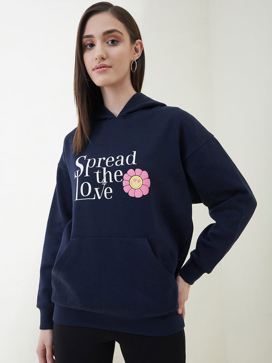 Navy Relaxed Fleece Graphic Hoodie