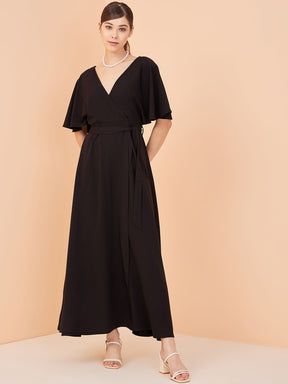 Black Kimono Wrap Maxi Dress