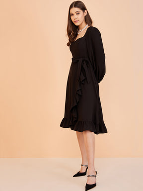 Black Formal Wrap Midi Dress