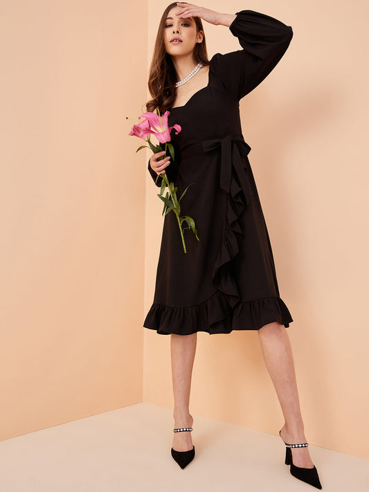 Black Formal Wrap Midi Dress