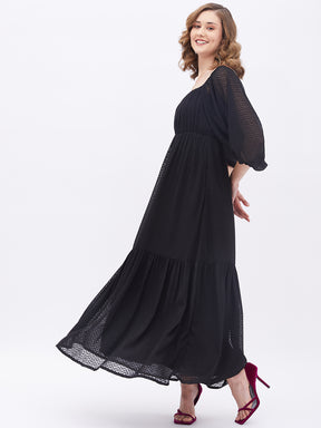 Black Dobby Ruched Tiered Maxi Dress