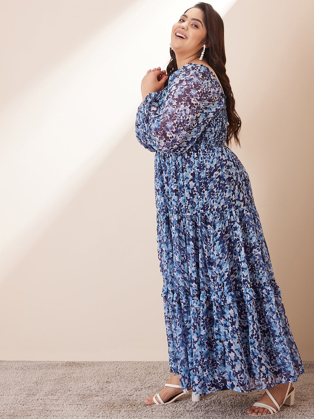 Blue Floral Tiered Maxi Dress