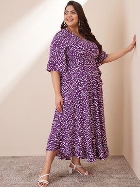Purple Ditsy Polka Wrap Dress