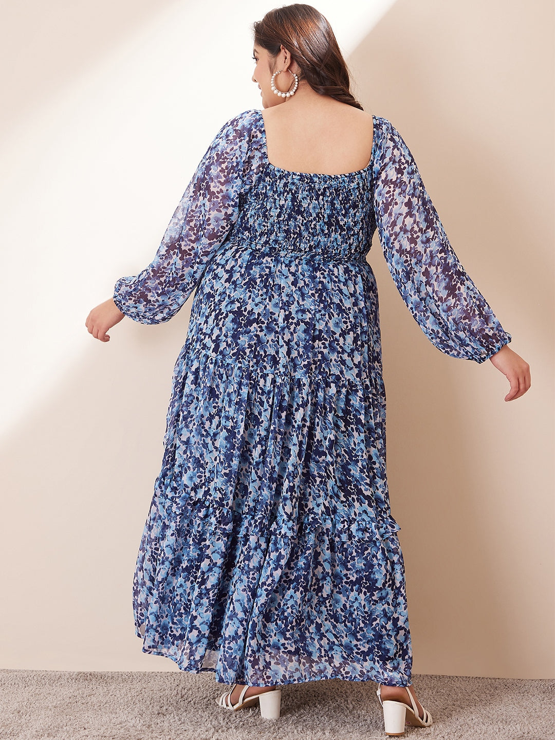 Blue Floral Tiered Maxi Dress