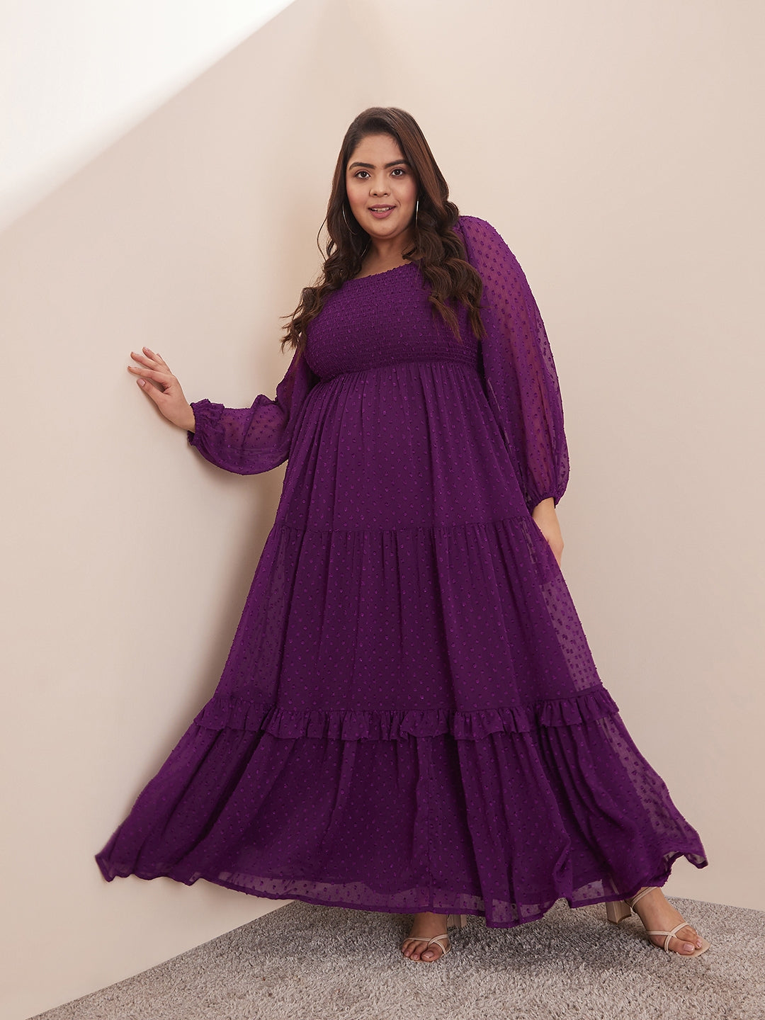 Deep Purple Dobby Smocked Maxi Dress
