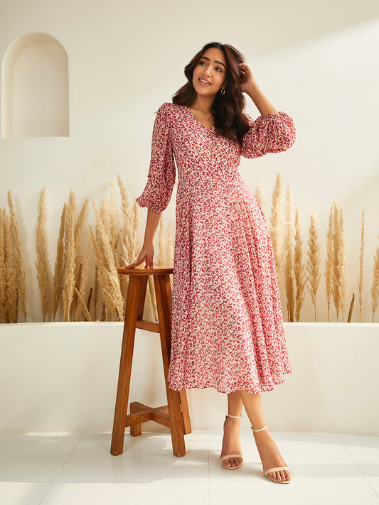 Red Floral Dobby Corset Maxi Dress