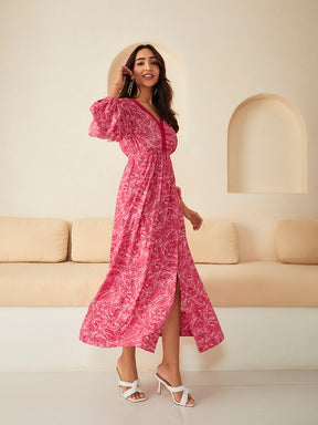 Pink Paisley Elasticated Maxi Dress