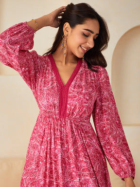 Pink Paisley Elasticated Maxi Dress