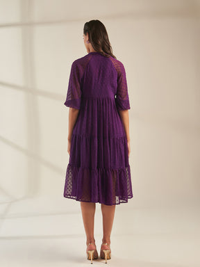 Deep Purple Dobby Tiered Midi Dress
