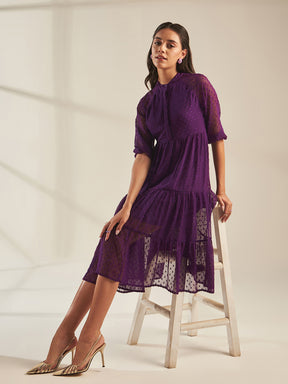 Deep Purple Dobby Tiered Midi Dress