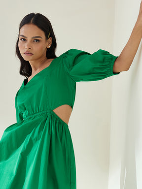 Green Cotton Cut Out Maxi Dress