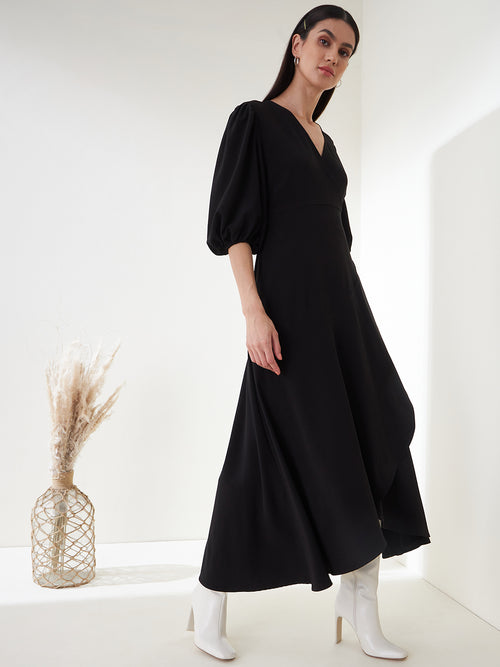 Black Wrap Ruffle Maxi Dress