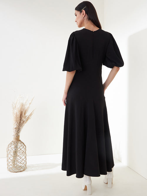 Black Wrap Ruffle Maxi Dress