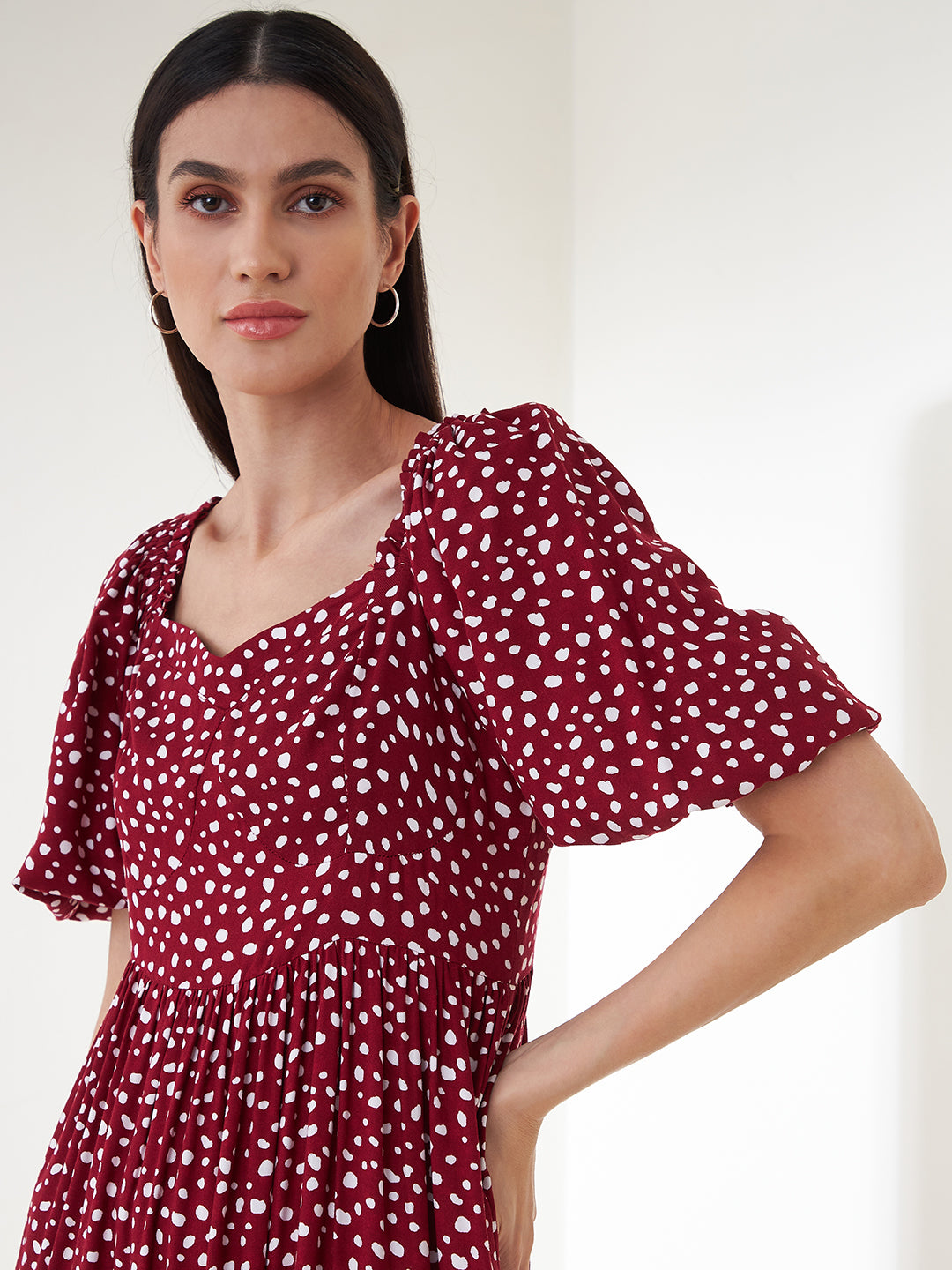 Red Ditsy Polka Tiered Maxi Dress