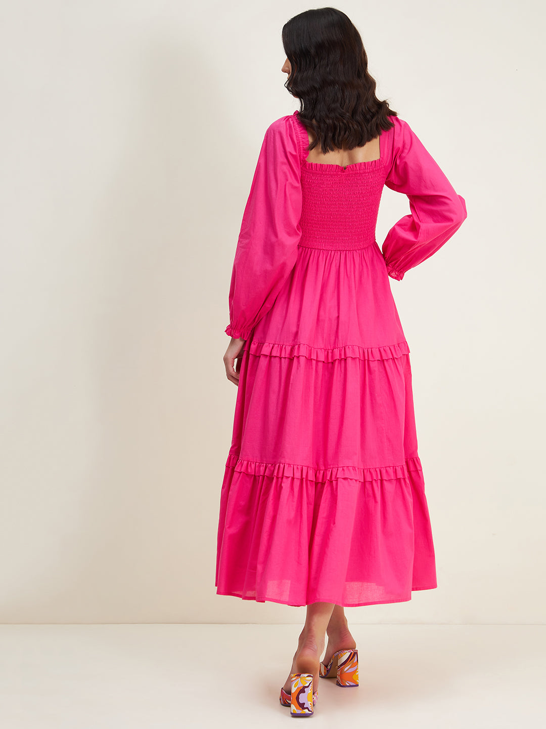 Pink Cotton Smocked Maxi Dress