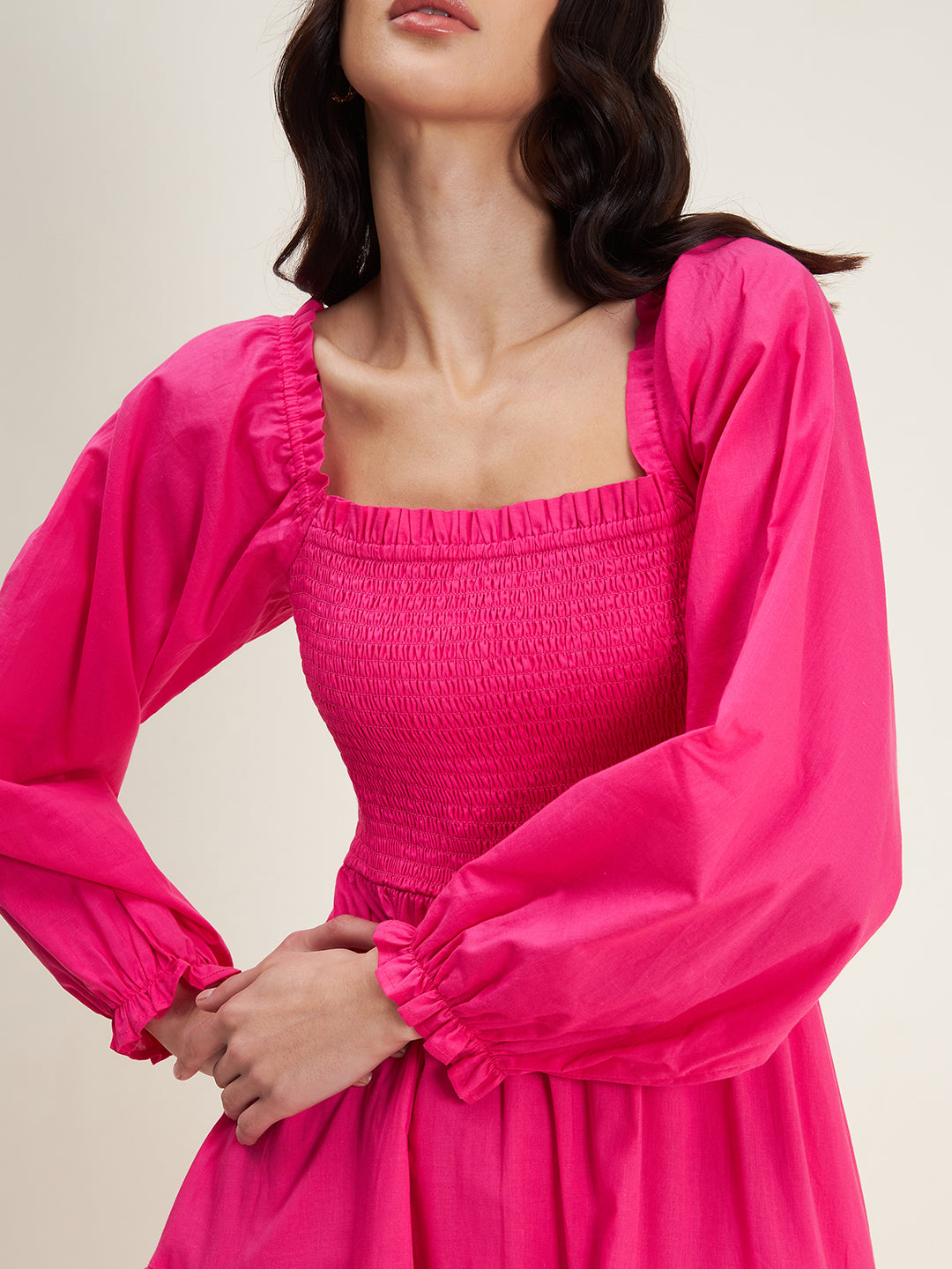 Pink Cotton Smocked Maxi Dress