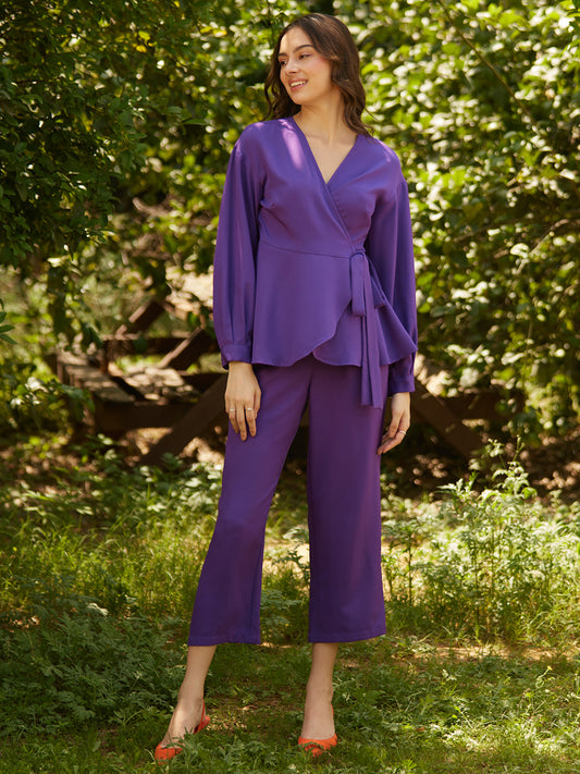 Purple Solid Peplum Co-Ord Set