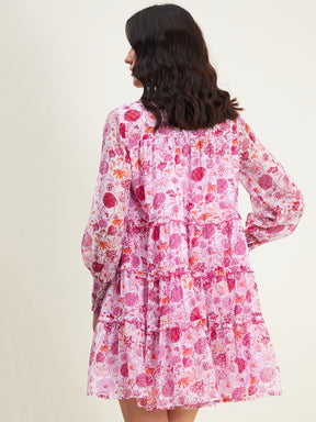 White Floral Tiered Shirt Mini Dress