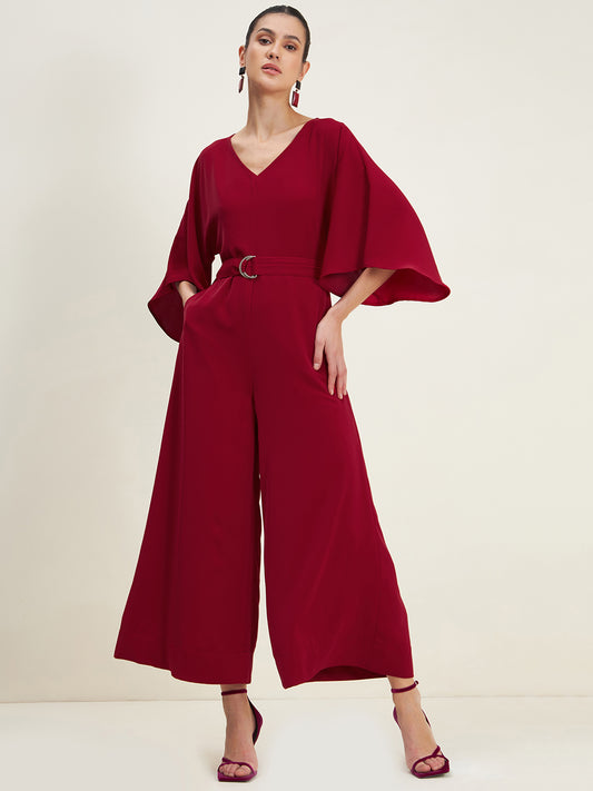 Red V Neck Jumpsuit