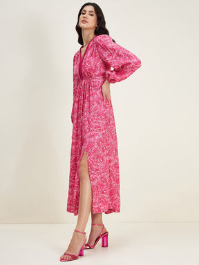 Pink Paisley Elasticated Maxi Dress