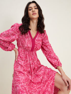 Pink Paisley Elasticated Maxi Dress