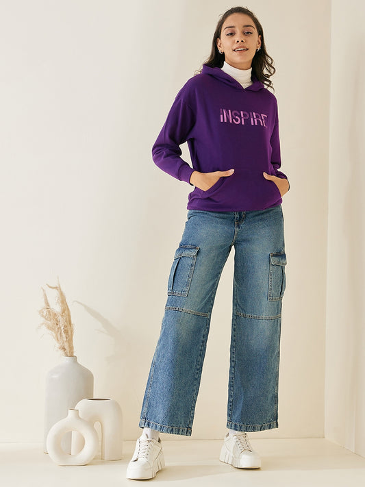 Purple Oversized Fleece Graphic Hoodie
